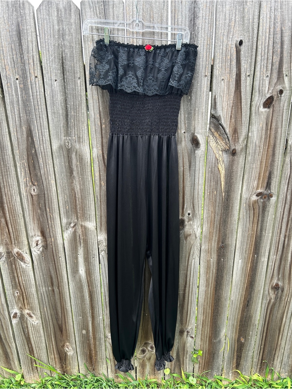 Black Lace-Trim Strapless Jumpsuit